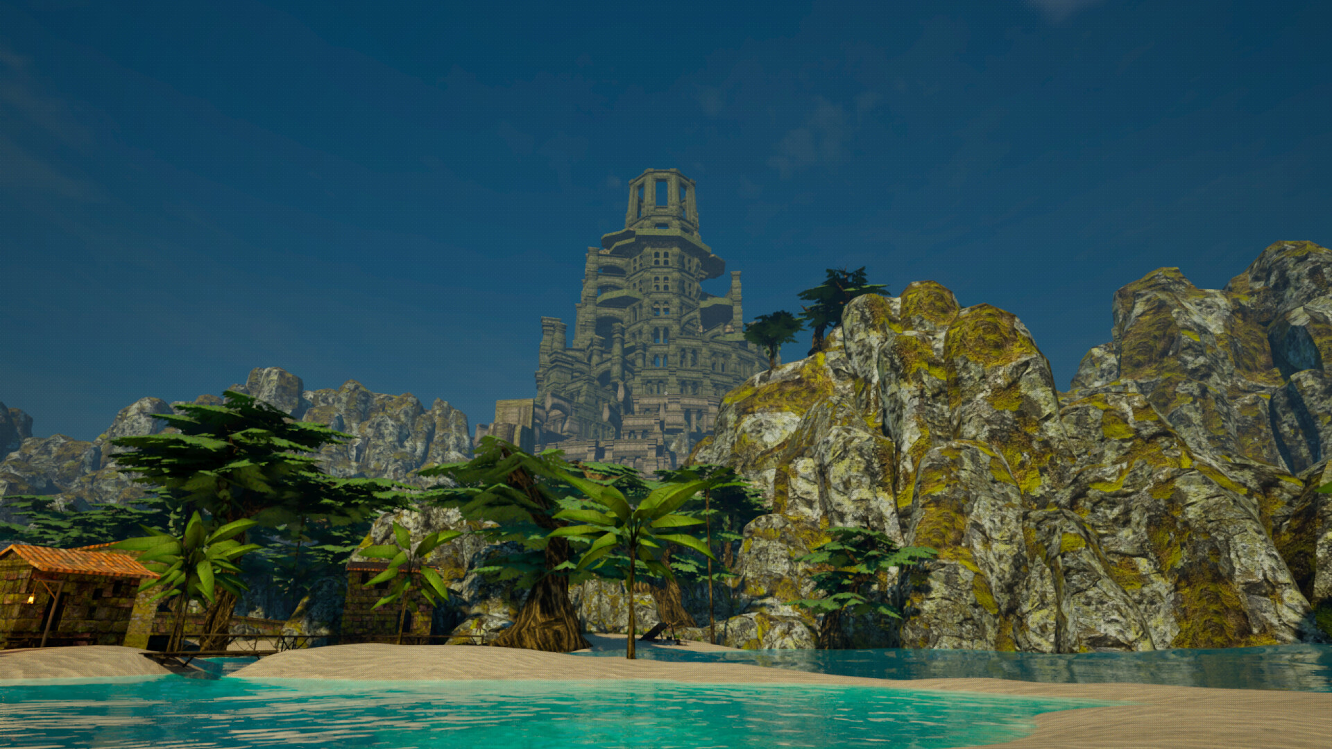 The silent Tower rising above the island shoreline